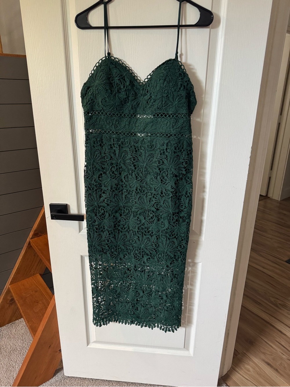Dark Green Crochet Lace Midi Dress